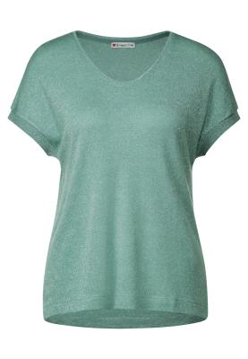 Schimmerndes Kurzarmshirt | LTD QR v-neck shiny shirt
