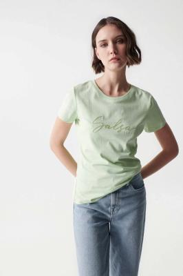 Damen T-Shirt mit Markenaufdruck und Pailletten