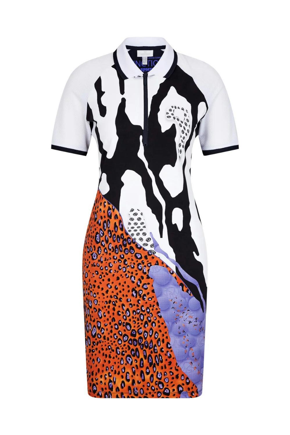 Sportalm Kitzbühel Kleider Scuba-Jersey aus INDIGO Trendiges Online-Shop Kurzarm • Golfkleid × • Kleid • Rühle Damen bedrucktem