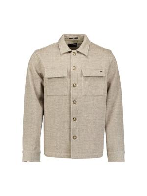 Overshirt Full Button Solid Jacquard Stripe Bottom and Chest Pockets