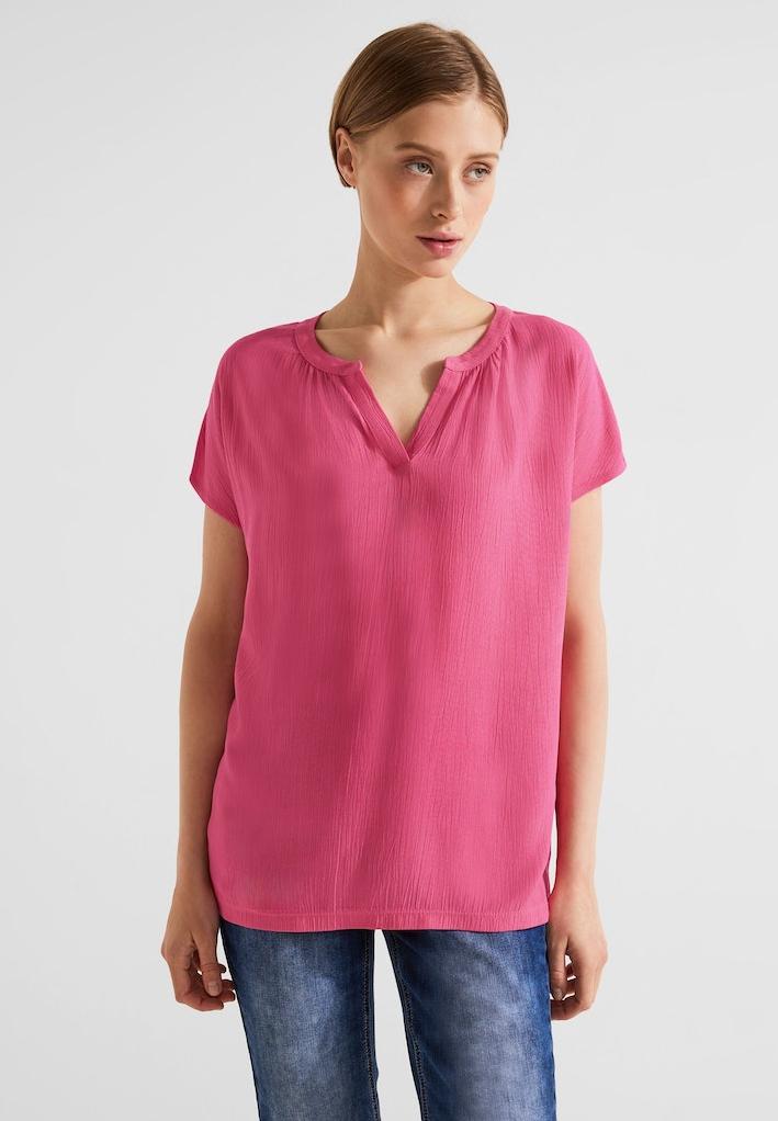 × • | Kurzarm T-Shirt Damen Shirts Damen INDIGO shirt Sommerliches | woven • Online-Shop StreetOne mat-mix • T-Shirt Rühle