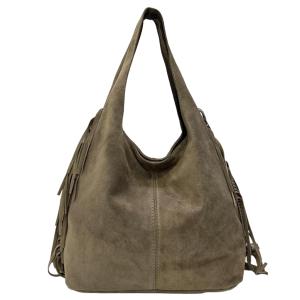STILVOLLER BOHO-CHIC: Wildleder-Schultertasche mit Fransen – Made in Italy