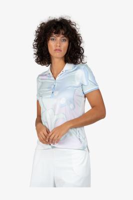 Poloshirt mit abstraktem Print – Klassik trifft sommerlichen Chic