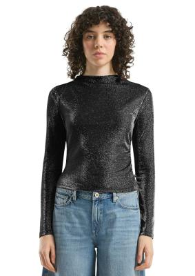 Glitzershirt mit seitlicher Raffung