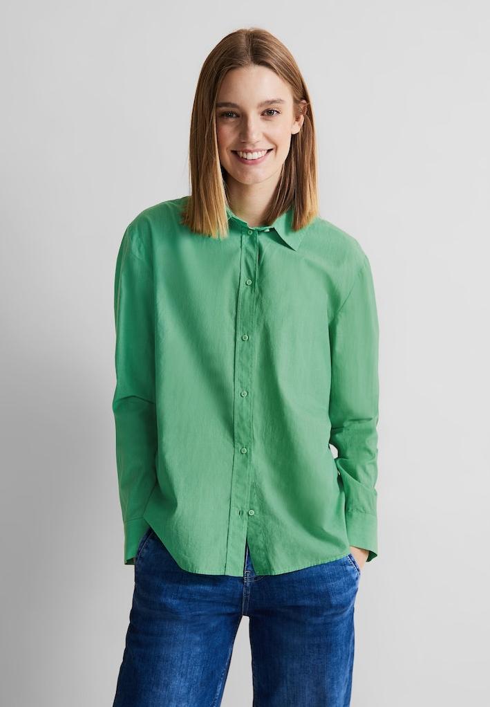 × • Online-Shop Damen shirtcollarblou QR Blusen Langarm Gestreifte • INDIGO Bluse Rühle Hemdbluse • Striped StreetOne | LTD