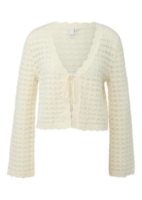 Strickjacke mit Ajourmuster und Bindedetail