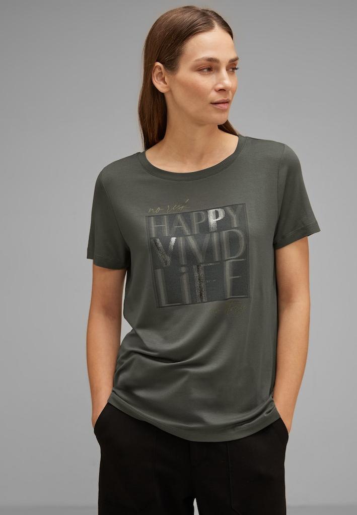 × Damen INDIGO shirt Damen wording Kurzarmshirt | | • glitter Rühle T-Shirt • Kurzarm StreetOne Online-Shop • Shirts