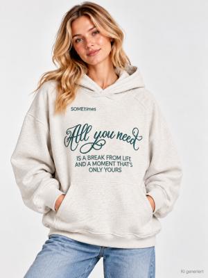 Hoodie All you need | Sweatshirt mit Kapuze und Statement-Stickerei – Offwhite