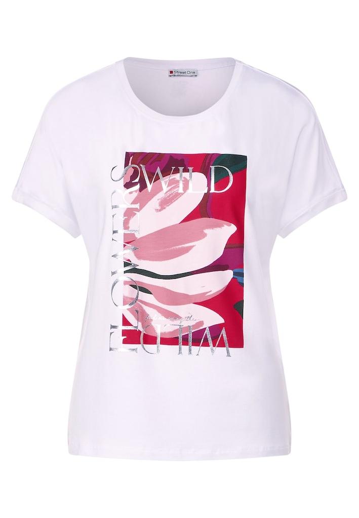 StreetOne T-Shirt mit farbenfrohen Partprint | multicolor flower partprint  sh • Damen T-Shirt | Kurzarm • Shirts • Rühle × INDIGO Online-Shop