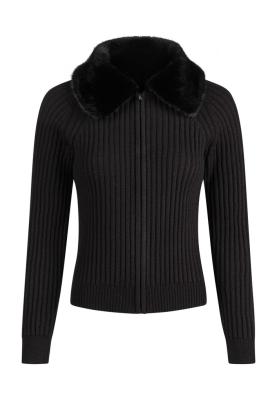 Strickjacke mit abknöpfbarem Pelzkragen
