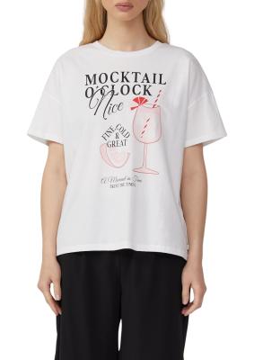 Baumwollshirt mit überschnittener Schulter und Frontprint