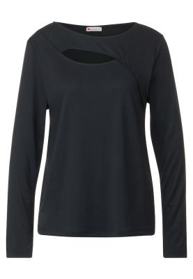 Damen Langarmshirt mit U-Boot Ausschnitt | silk look cut out shirt