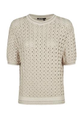 Ajour Rundhals Pullover mit Lurex-Ringeln