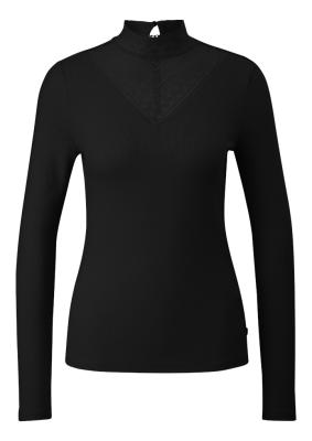Rippshirt mit Spitzeneinsatz und Stehkragen