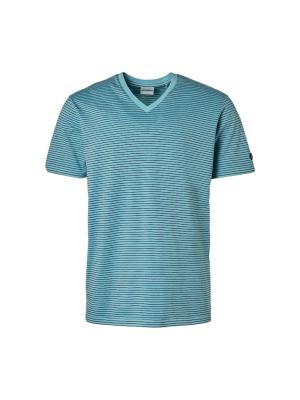 Herren T-Shirt in hellblau mit V - Ausschnitt | T-Shirt V-Neck 2 Coloured Stripes Garment Dyed