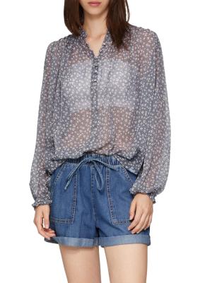 Leicht transparente Chiffonbluse mit Puffärmeln