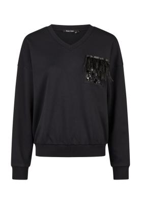 Sweater mit Perlen, Strass & Federn an der Tasche