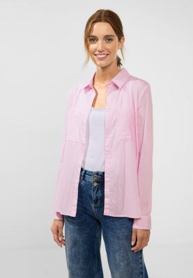 Bluse mit Hemdkragen, Knopfleiste und Brusttaschen | LTD QR Striped cotton blouse w