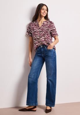 Splitneck blouse w turn-up AOP
