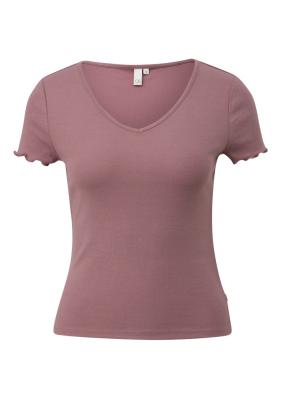 Schmal geschnittenes Ripp-Shirt mit V-Ausschnitt