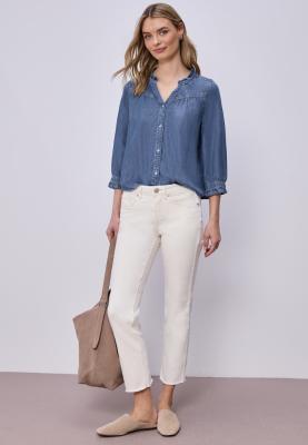 Style Ruffle Blouse,mid blue