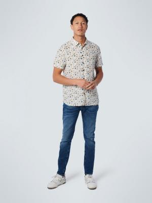 Herrenhemd mit Leinen | Shirt Kurzarm Allover mit Leinen bedruckt | Shirt Short Sleeve With Linen