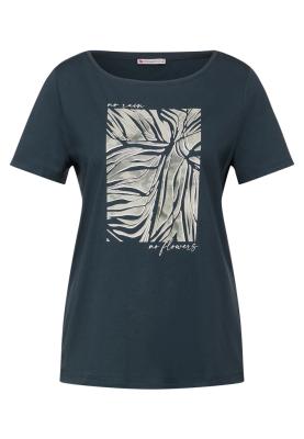 T-Shirt mit Folienprin | glossy leaf partprint shirt
