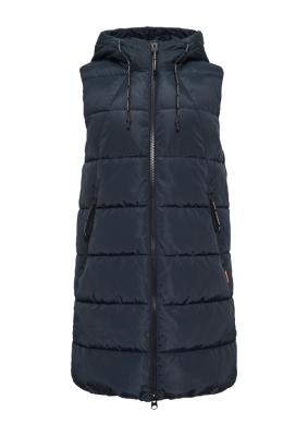 Lange Steppweste in Navy mit Kapuze | Outdoor-Weste