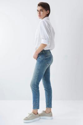 Helle Cropped Push Up Wonder-Jeans, Skinny, mit Stickerei am Bein