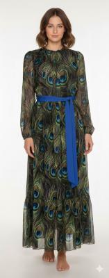 Beate Heymann Maxikleid – Exotische Eleganz im Pfauen-Design