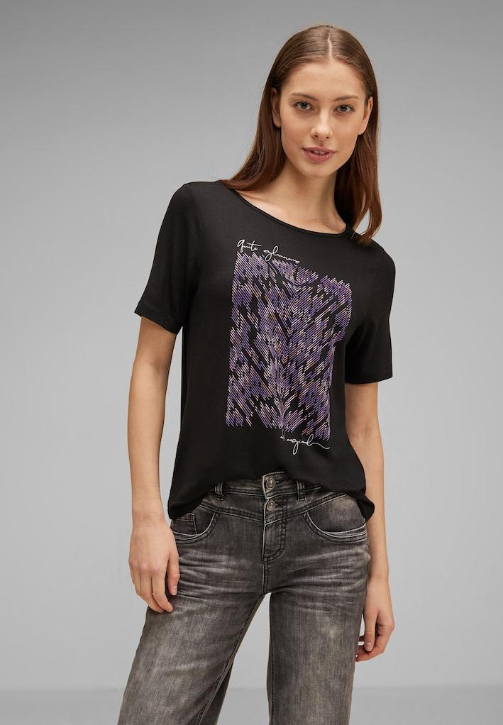 StreetOne Damen Shirts Damen • w.colorful × T-Shirt • Online-Shop Kurzarm Rühle | shirt | Kurzarmshirt • artwork INDIGO
