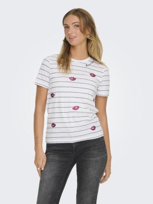 Gestreiftes Damen T-Shirt mit Lippen-Print | ONLKITA LIFE REG S/S LIBRE TOP BOX