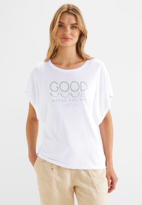 Schönes Damen T-Shirt mit femininem Partprint | partprint shirt w.volant sleev