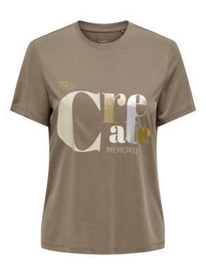 Statement T-Shirt in Beige mit „Café“ Print | ONLFREE LIFE MODAL S/S ATELIER TOP