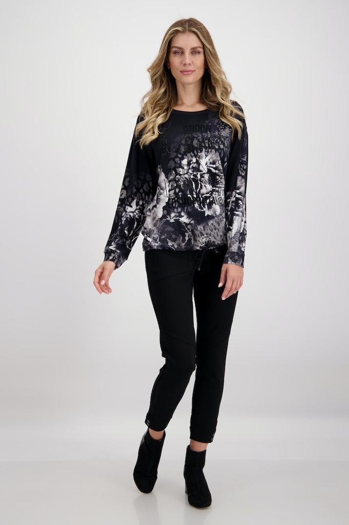 • Allover-Blumen- Jersey-Shirt Langarmshirt Rühle aus Print INDIGO Monari Online-Shop Damen × • und mit • Leomuster Shirts