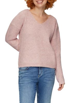 Rosa V-Ausschnitt-Pullover | Strickpullover