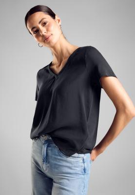 T-Shirt im Materialmix | v-neck cupro mat-mix shirt