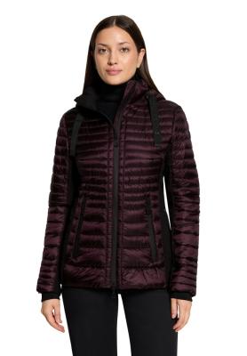 Damen-Steppjacke in Weinrot mit Fake-Daune und Kapuze