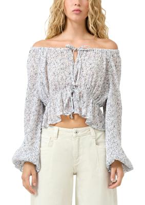 Carmenbluse mit all over print Gummizug in der Taille