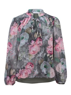 Florale Eleganz mit femininer Raffinesse – Bluse mit Stehkragen zum Binden
