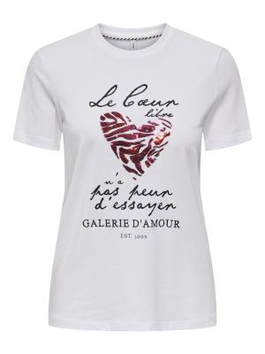 Damen T-Shirt mit Herz-Print und französischem Schriftzug | ONLKITA LIFE REG S/S LIBRE TOP BOX