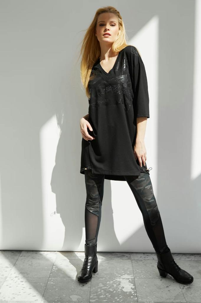 • Frontmotiv Online-Shop • Damen Arm Kleider Long-Sweater Kitzbühel Modischer × Sportalm Kleid • INDIGO 3/4 Rühle mit detailverliebtem