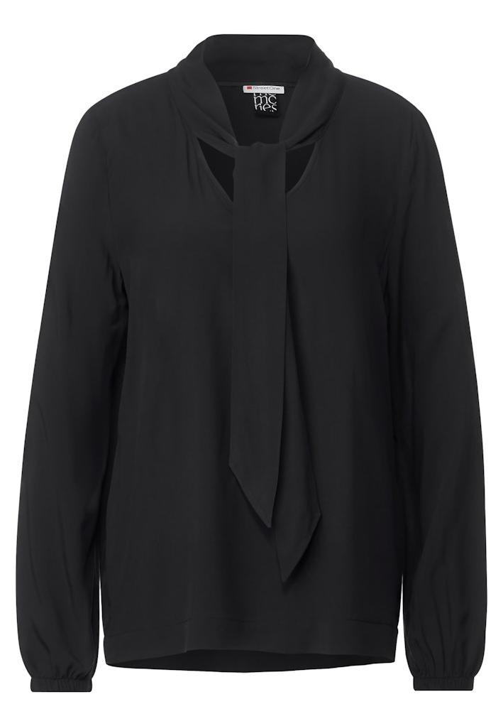 PARTY Solid INDIGO • blouse | tie detai StreetOne V-Ausschnitt Damen Langarmbluse Rühle w mit Bluse Langarm Blusen × Online-Shop • •