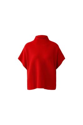 Feinstrick-Poncho mit Stehkragen – modernes Statement in kräftigem Rot