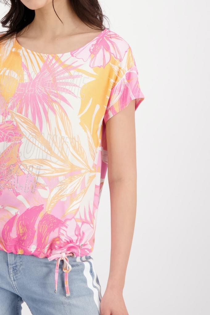 Monari Rundhals Shirt Blumenmuster • | INDIGO Damen Kurzarm × • Rühle T-Shirt mit • Online-Shop Shirts