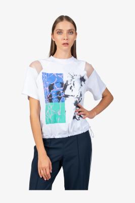 T-Shirt mit Rundhalsausschnitt – Extravaganter Print & raffinierte Details