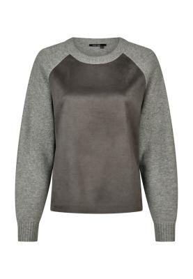 Pullover mit Faux Leather Vorderteil