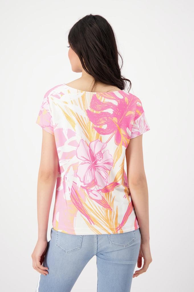 • • Rundhals T-Shirt | Damen Shirt • Monari INDIGO Blumenmuster mit Rühle Online-Shop Shirts × Kurzarm