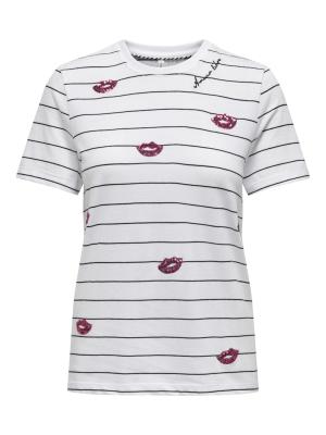 Gestreiftes Damen T-Shirt mit Lippen-Print | ONLKITA LIFE REG S/S LIBRE TOP BOX