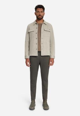 Overshirt Full Button Solid Jacquard Stripe Bottom and Chest Pockets